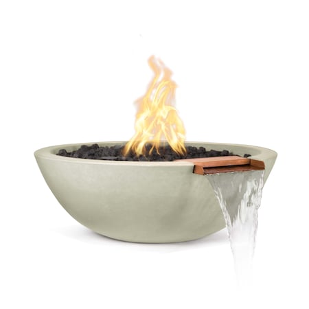The Outdoor Plus 33 Round Sedona Fire & Water Bowl, GFRC Concrete, Ash, Match Lit with Flame Sense, Liquid Propane OPT-33RFWFSML-ASH-LP